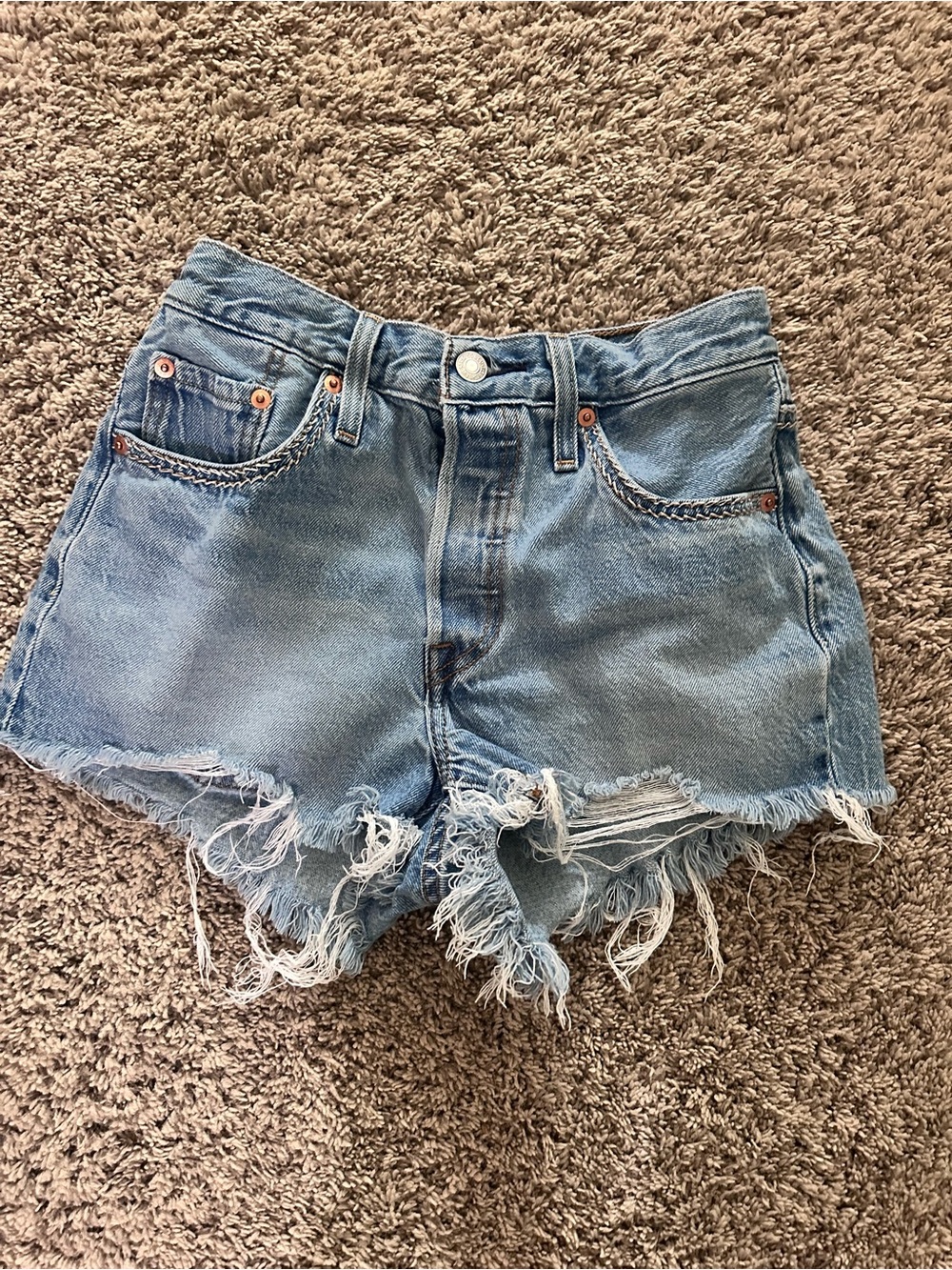 Levi's Light Blue Frayed Denim Cutoff Shorts